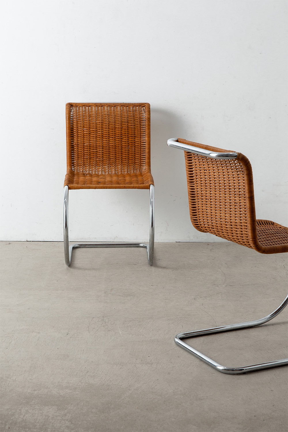 ‘MR10’ Chair by Mies van der Rohe in Chrome and Rattan
