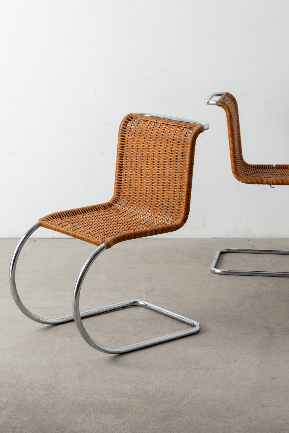 ‘MR10’ Chair by Mies van der Rohe in Chrome and Rattan