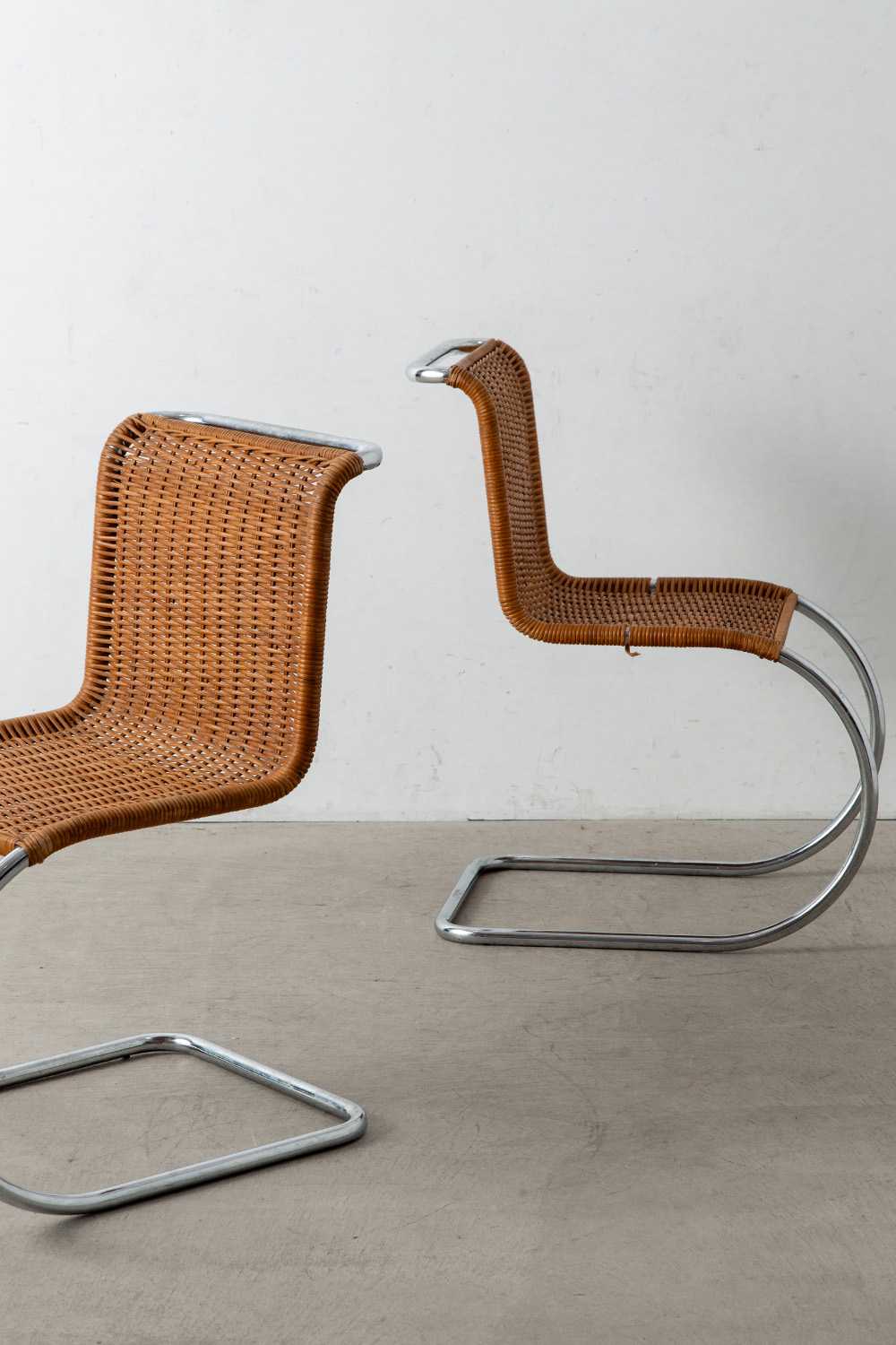 ‘MR10’ Chair by Mies van der Rohe in Chrome and Rattan