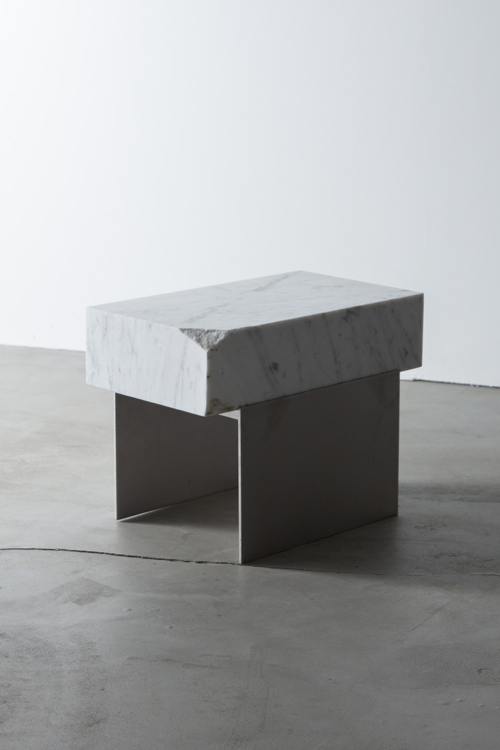 Side Table X by AtMa inc. in Bianco Carrara and Stainless