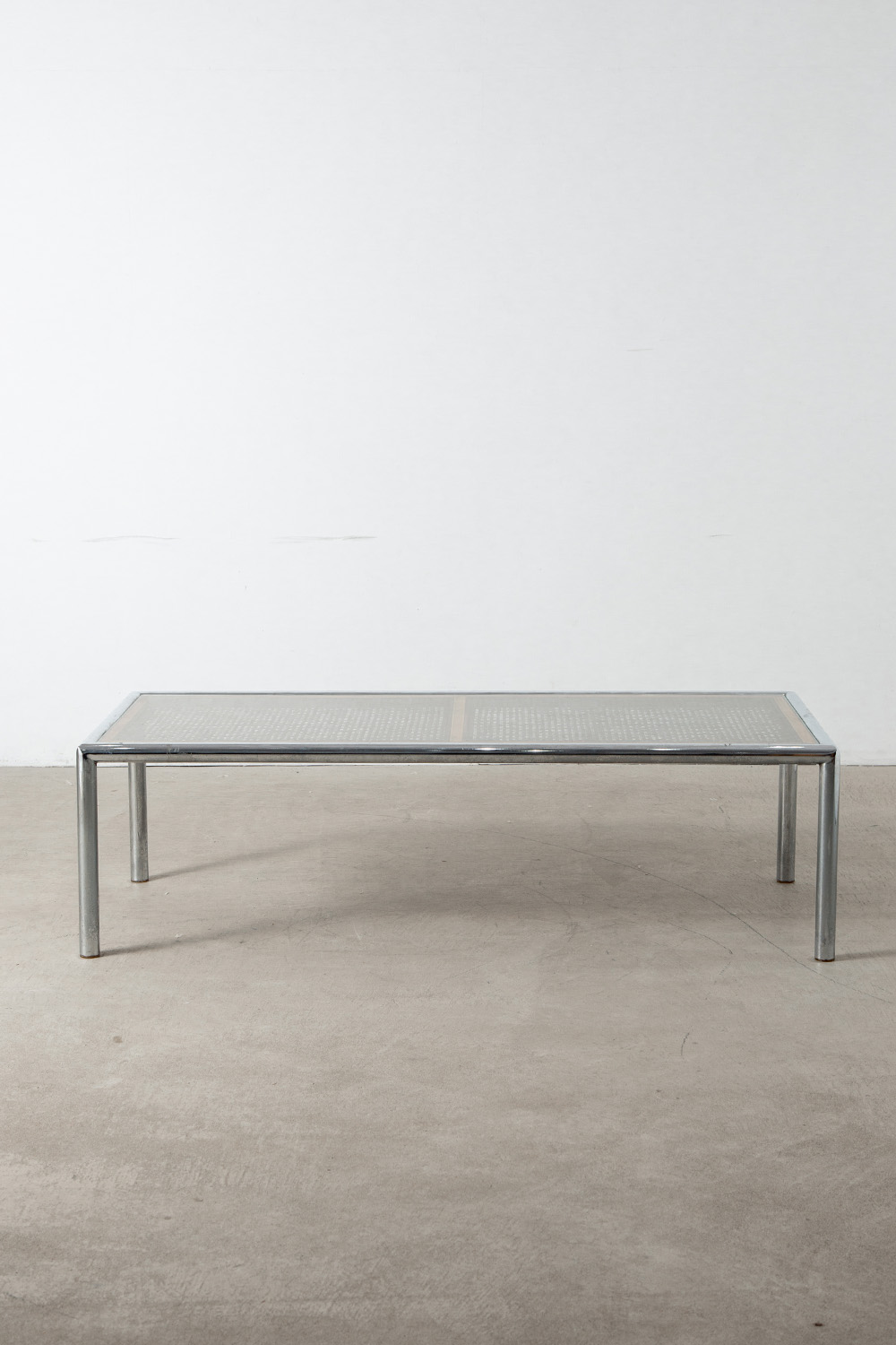Coffe Table in Glass , Chrome and Rattan
