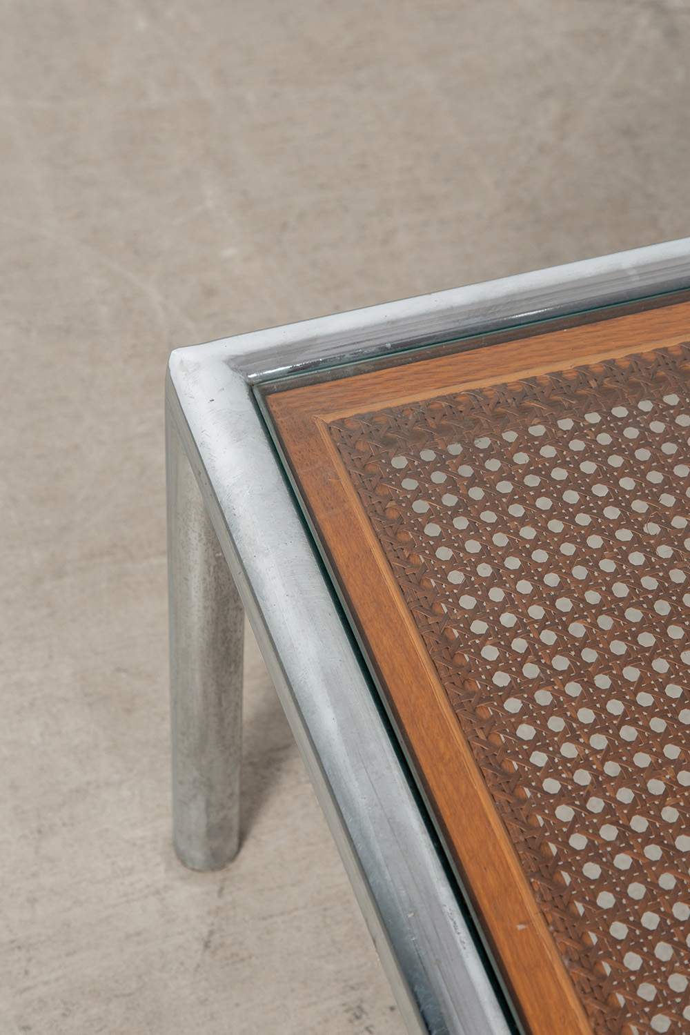 Coffe Table in Glass , Chrome and Rattan