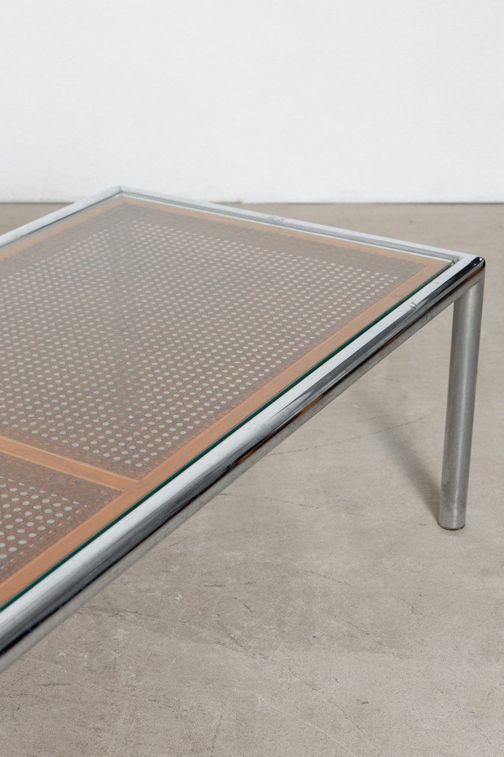 Coffe Table in Glass , Chrome and Rattan