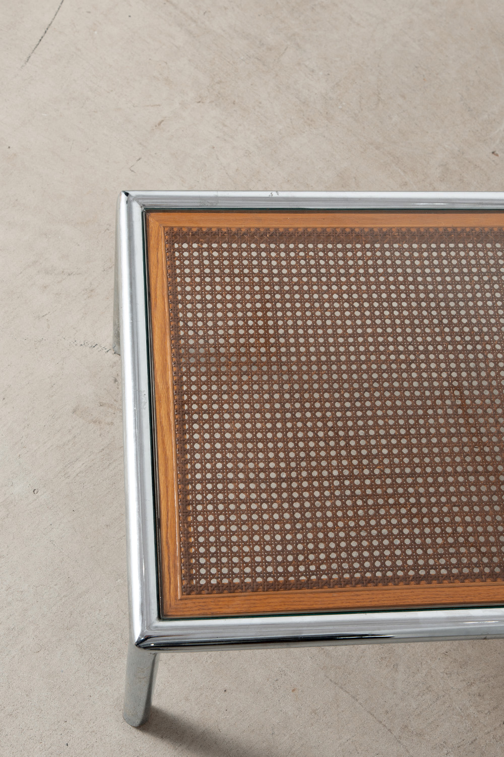 Coffe Table in Glass , Chrome and Rattan