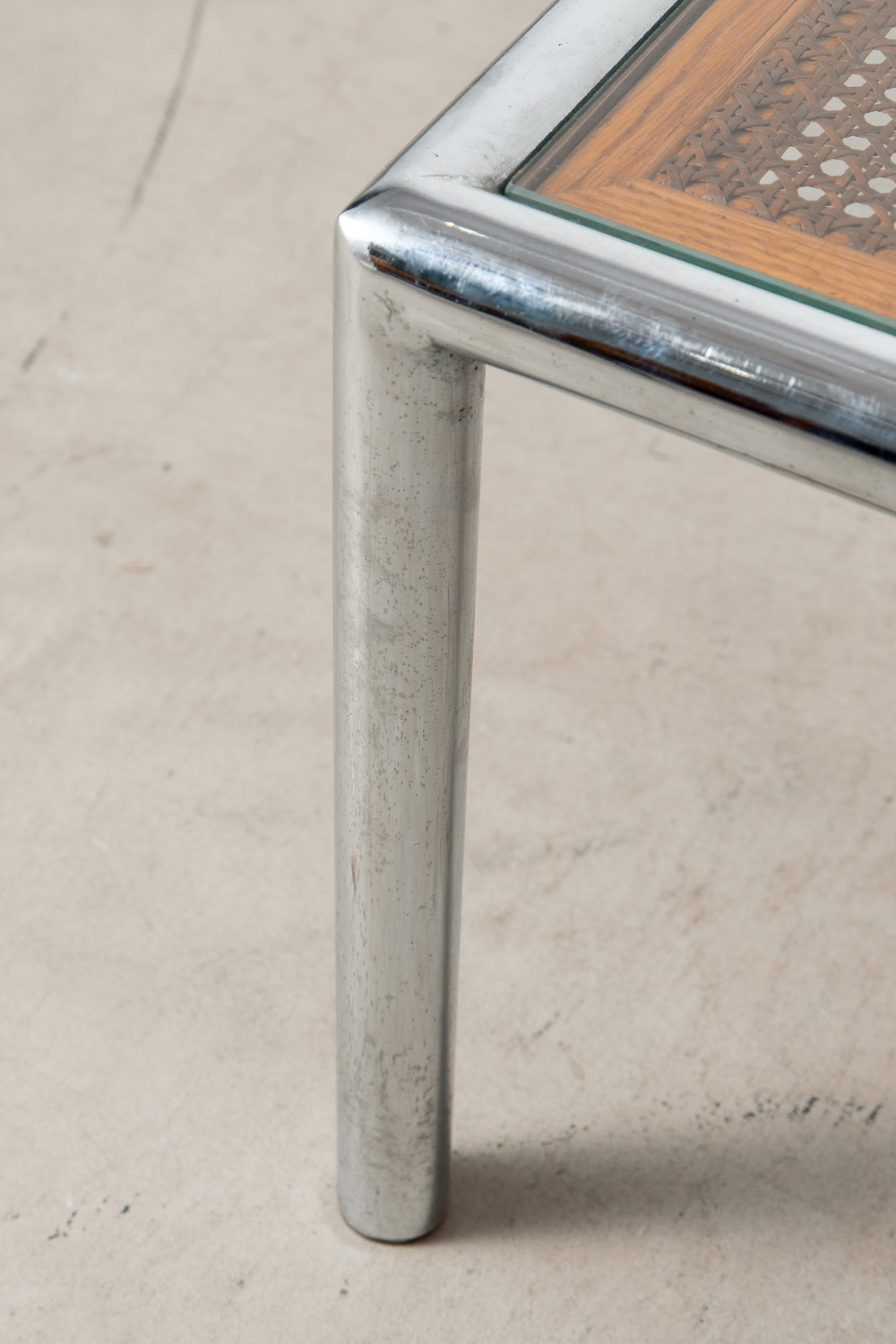 Coffe Table in Glass , Chrome and Rattan