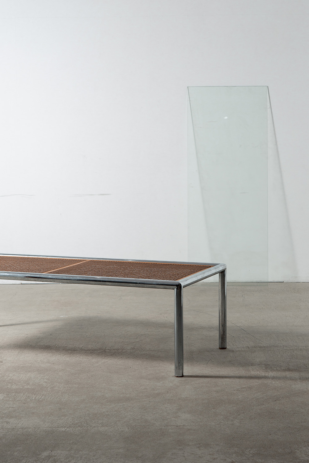 Coffe Table in Glass , Chrome and Rattan