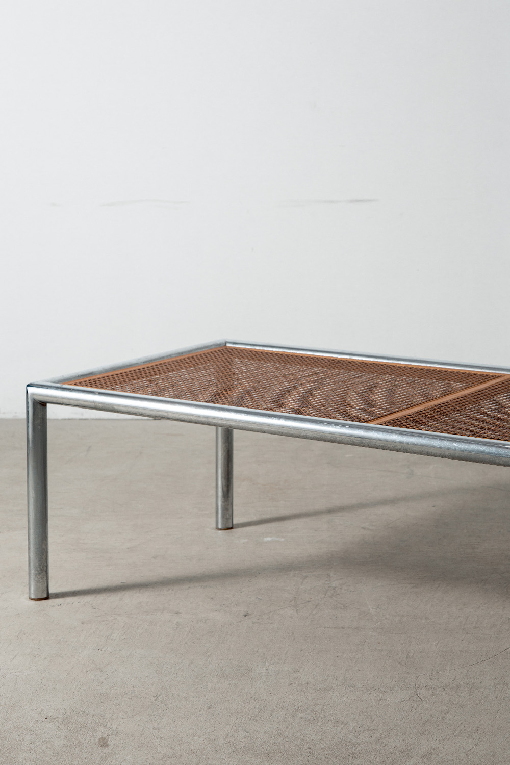 Coffe Table in Glass , Chrome and Rattan