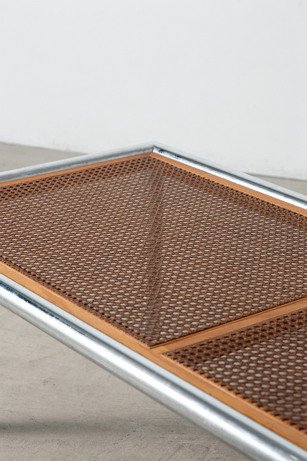 Coffe Table in Glass , Chrome and Rattan