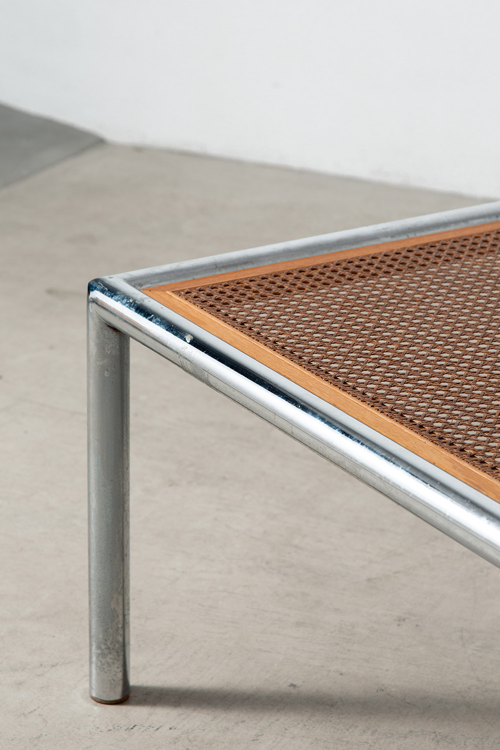 Coffe Table in Glass , Chrome and Rattan