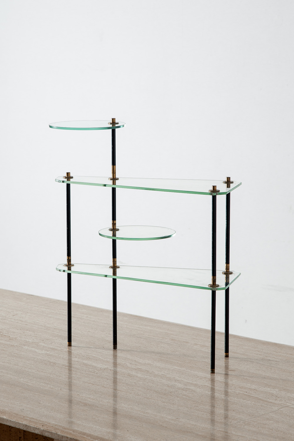 Display Stand in Glass , Brass and Steel