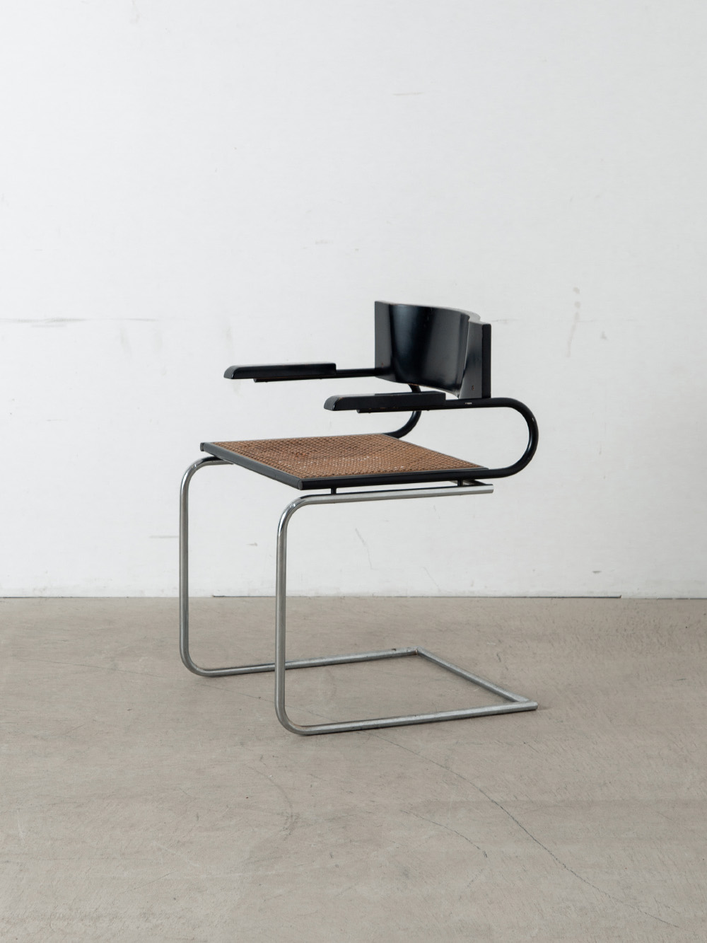 Arm Chair in Wood , Rattan and Chrome
