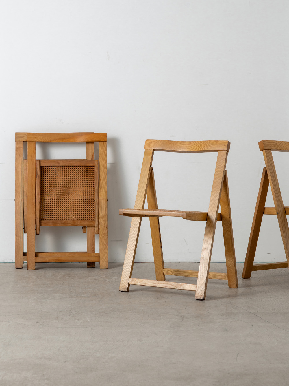 ‘Trieste’ Folding Chair by Aldo Jacober in Wood and Rattan