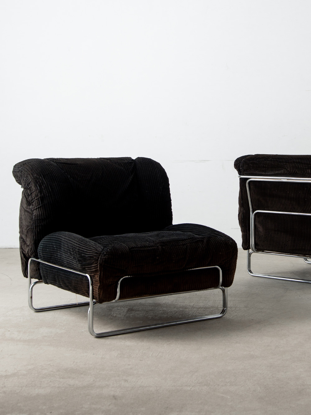 Vintage Sofa Set in Corduroy and Chrome