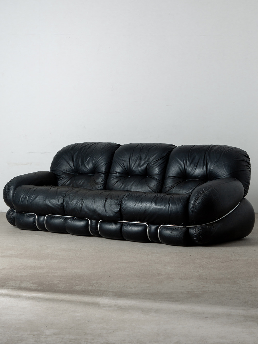 ‘Okay’ Three-Seater Sofa by Adriano Piazzesi in Leather and Chrome