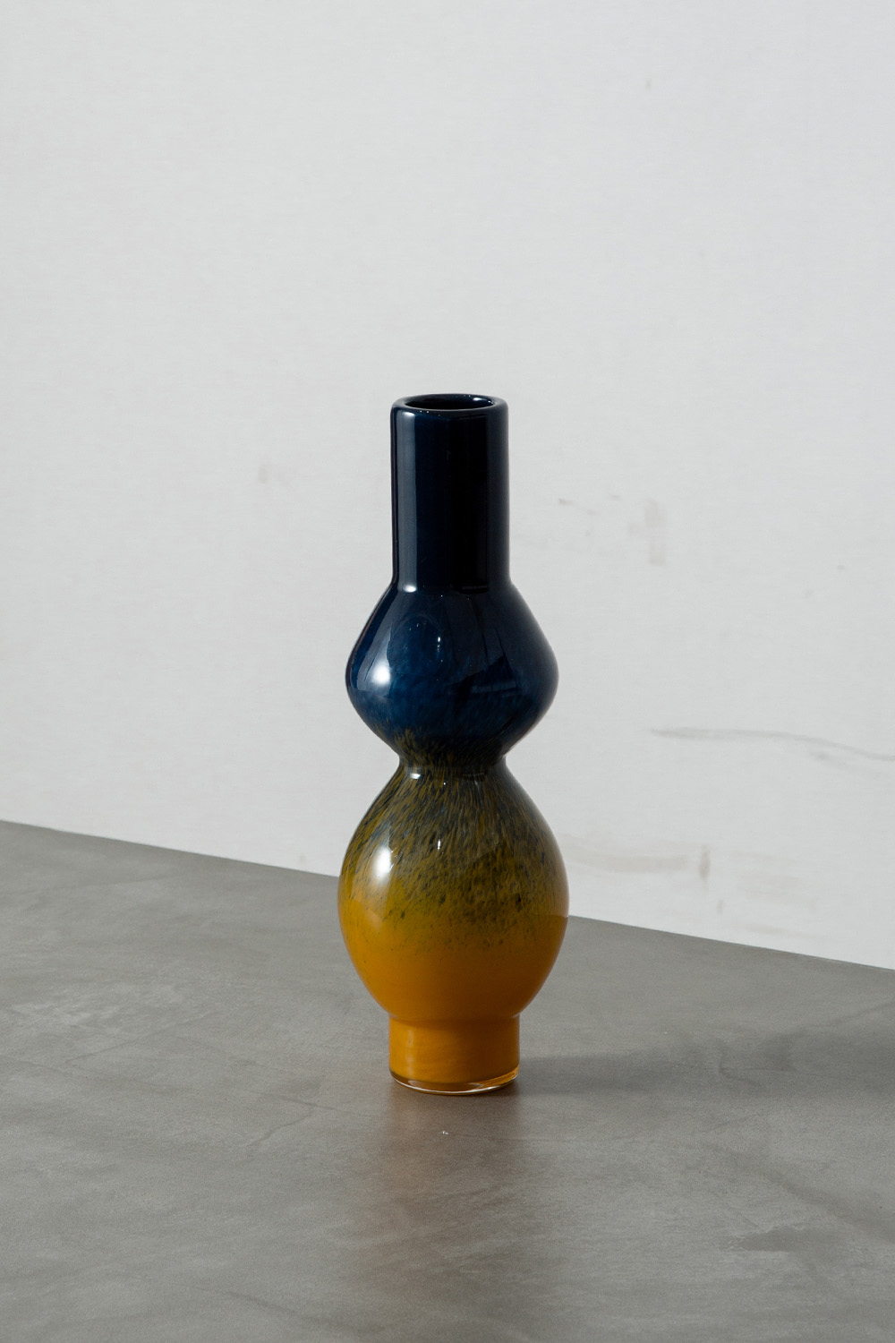 Flower Vase in Glass , Deep Blue and Mustard