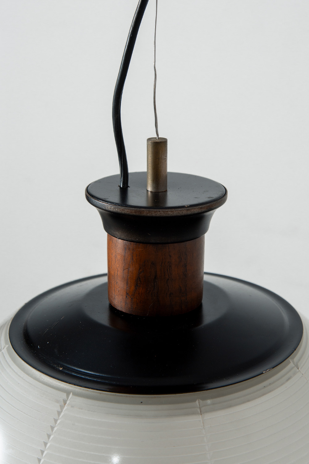 Pendant Lamp by Vico Magistretti in Glass , Plastic , Brass and Wood