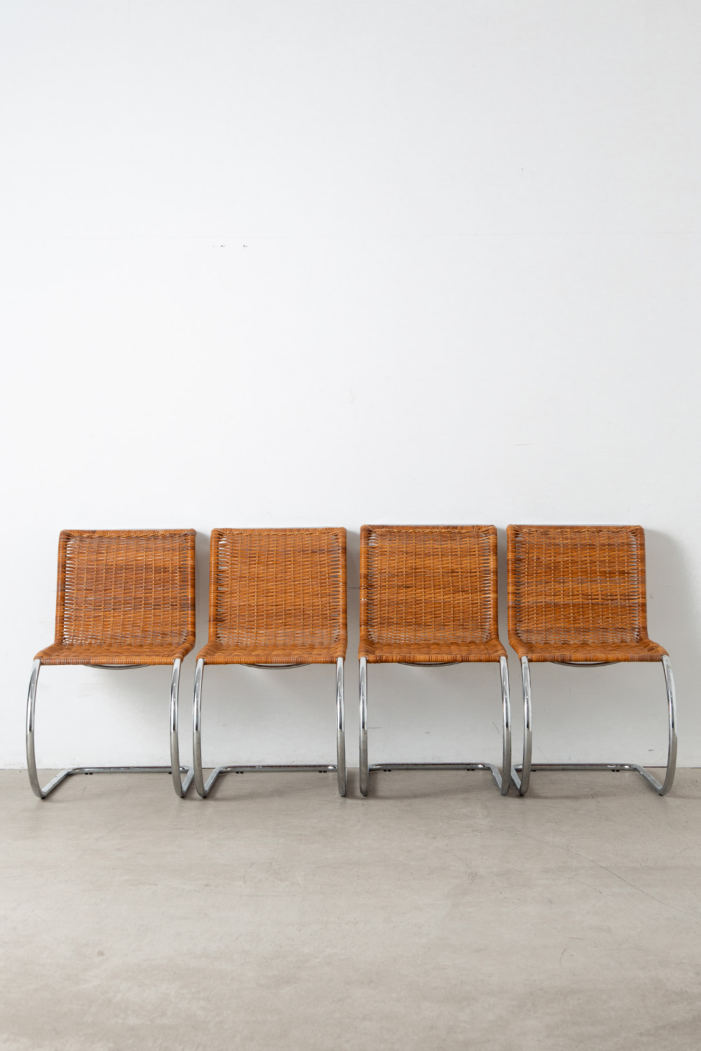 ‘MR10’ Chair by Mies van der Rohe in Chrome and Rattan