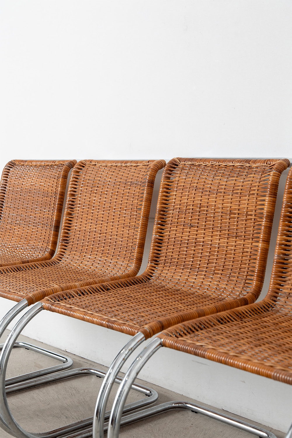 ‘MR10’ Chair by Mies van der Rohe in Chrome and Rattan