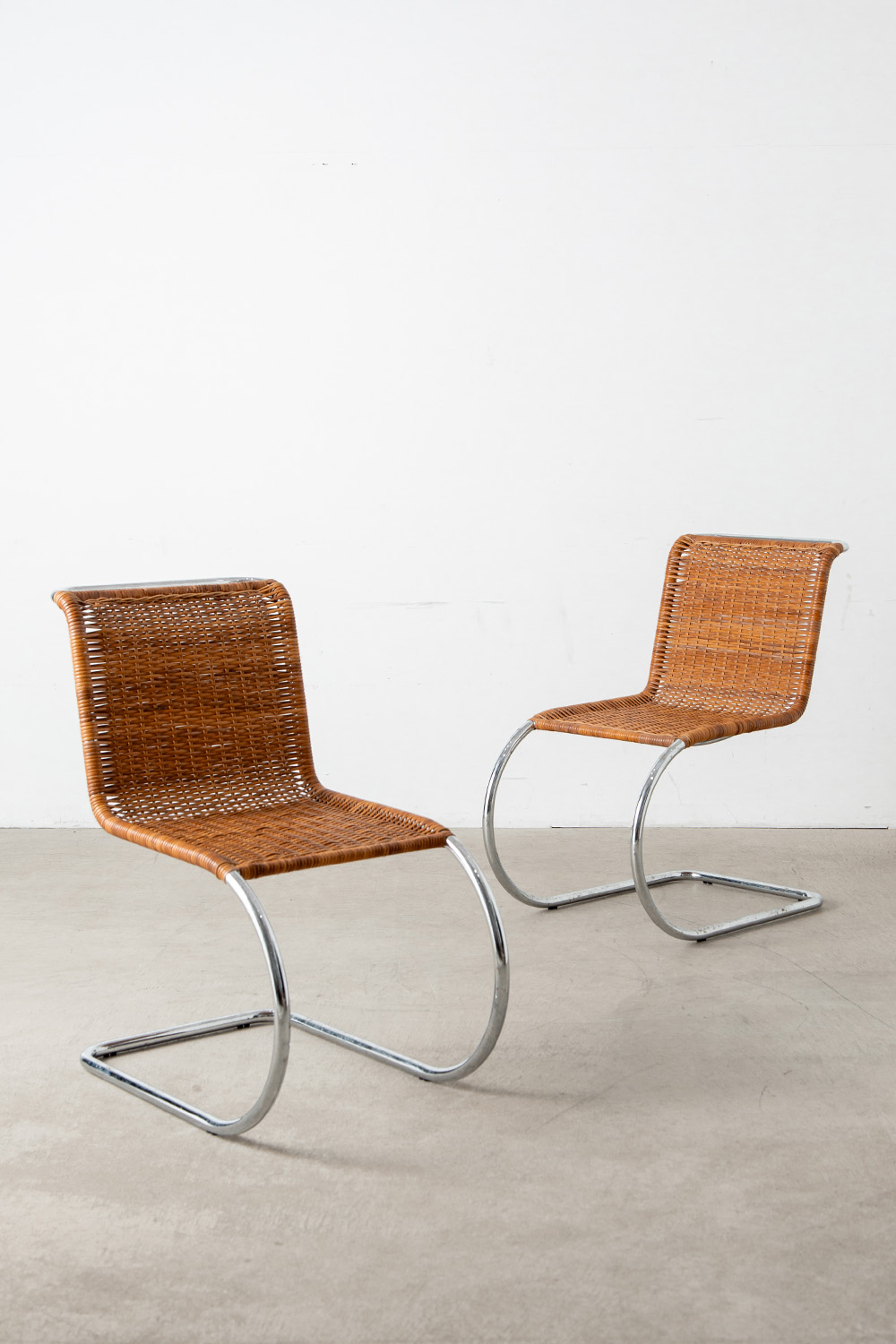 ‘MR10’ Chair by Mies van der Rohe in Chrome and Rattan