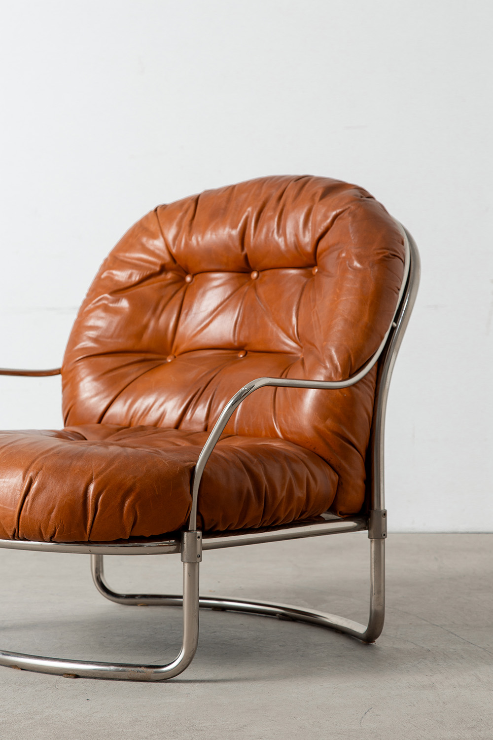 ‘915’ Lounge Chair & Ottoman Set by Carlo De Carli for Cinova in Leather and Chrome