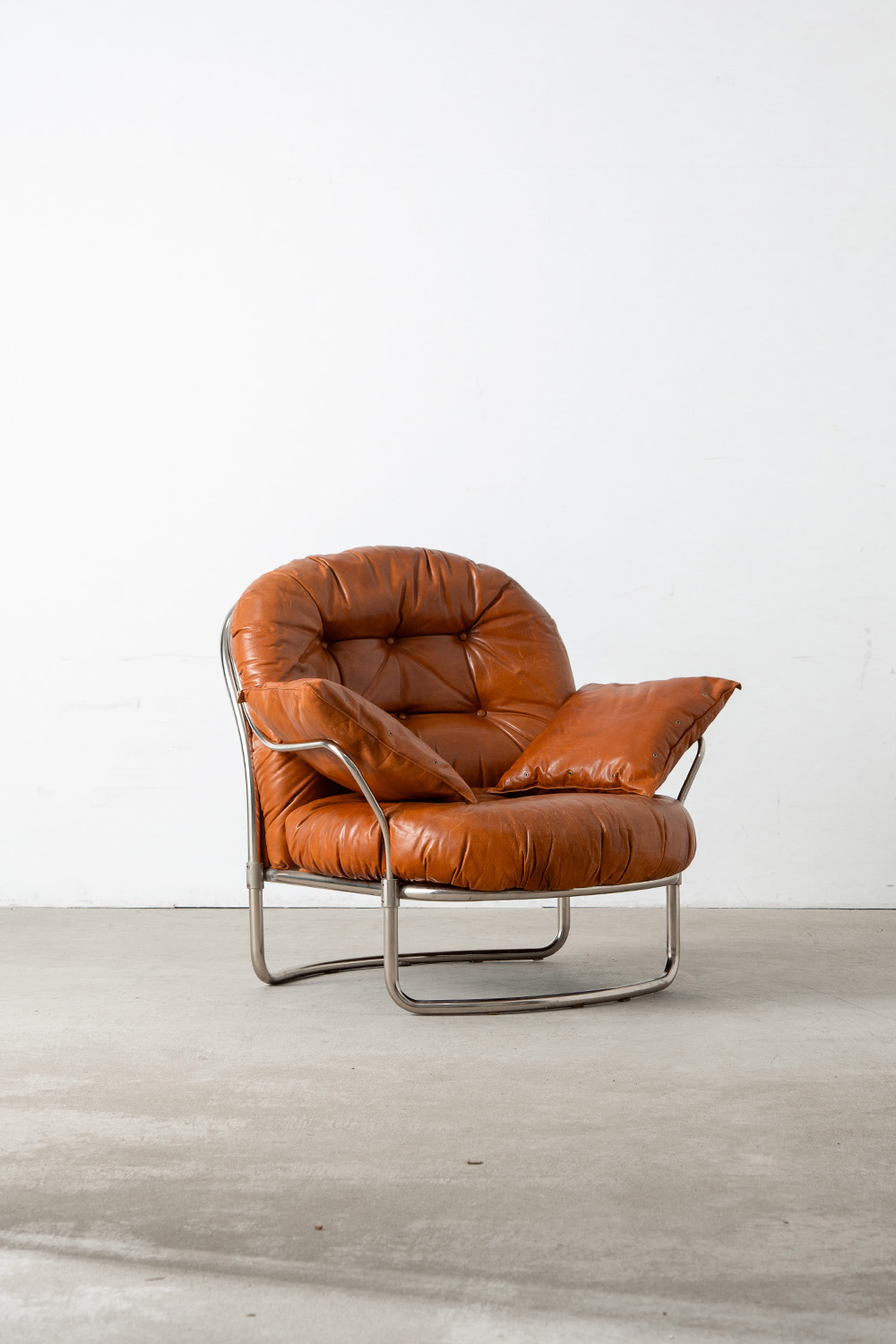 ‘915’ Lounge Chair & Ottoman Set by Carlo De Carli for Cinova in Leather and Chrome