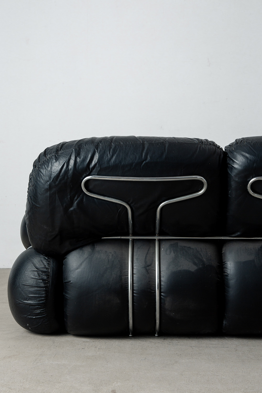 ‘Okay’ Three-Seater Sofa by Adriano Piazzesi in Leather and Chrome