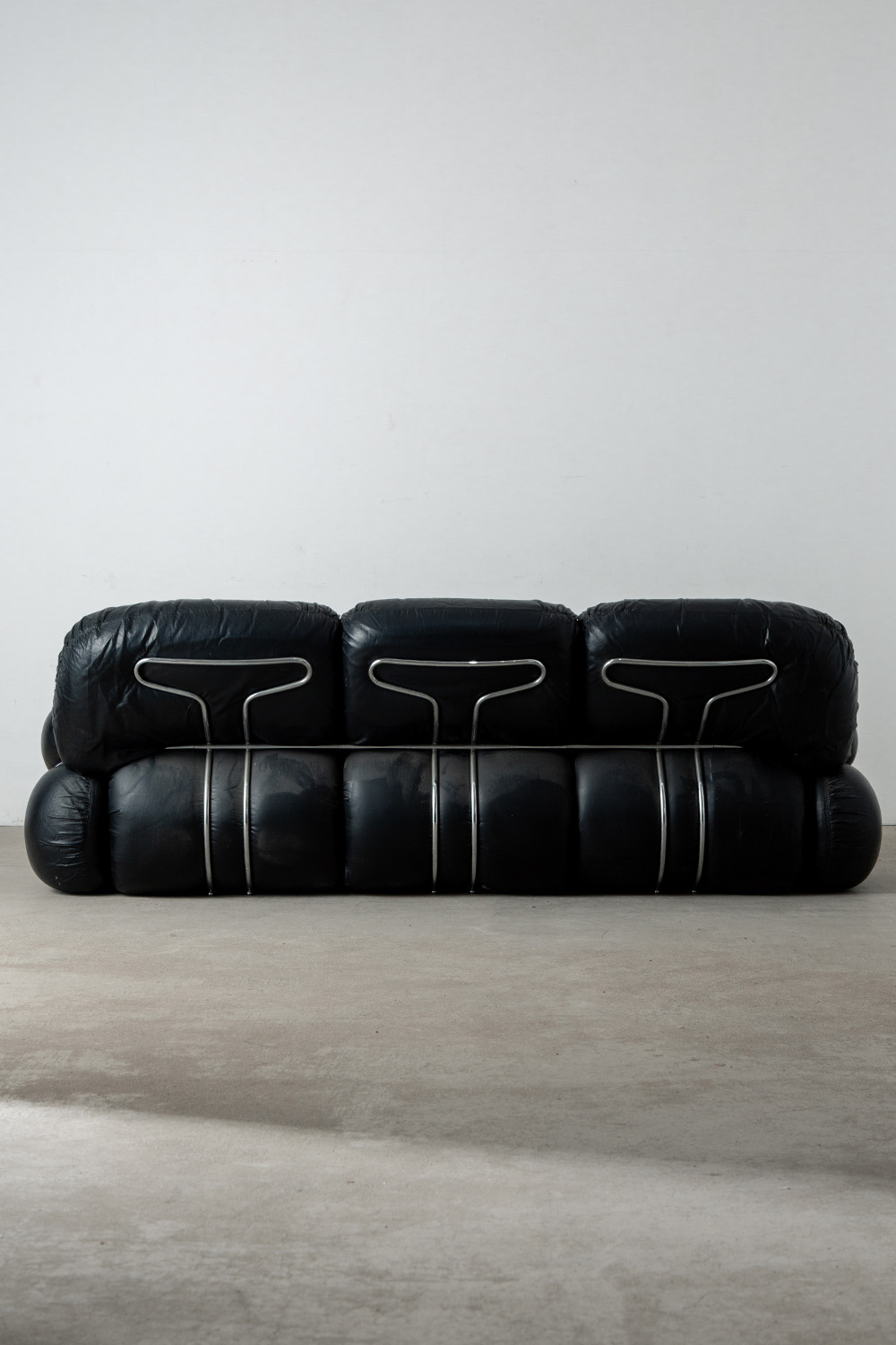 ‘Okay’ Three-Seater Sofa by Adriano Piazzesi in Leather and Chrome