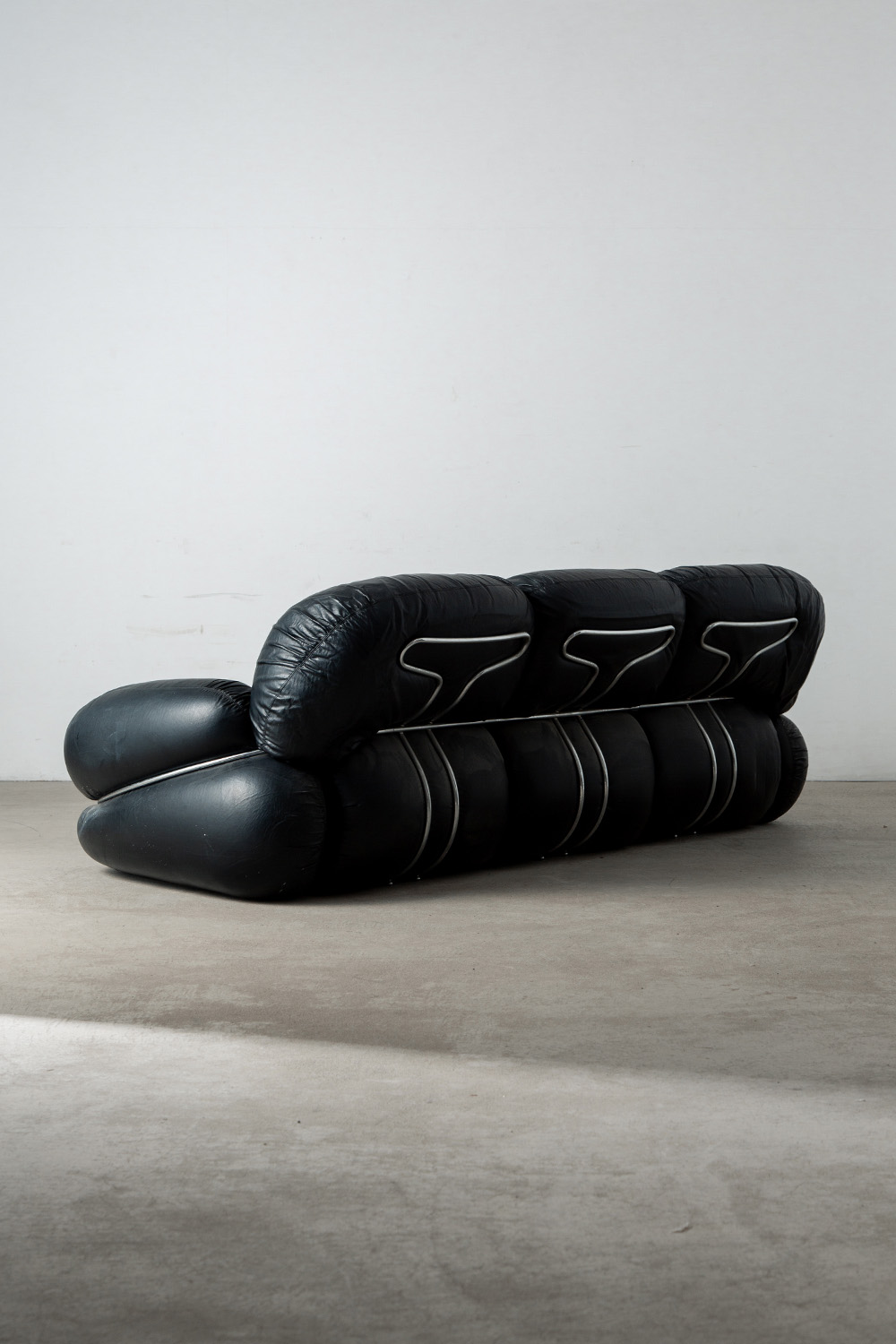 ‘Okay’ Three-Seater Sofa by Adriano Piazzesi in Leather and Chrome
