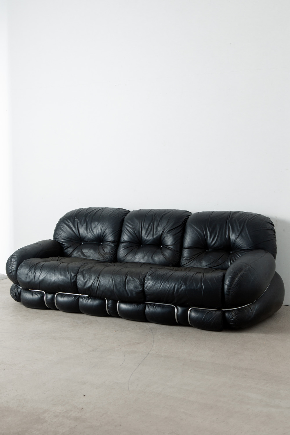 ‘Okay’ Three-Seater Sofa by Adriano Piazzesi in Leather and Chrome