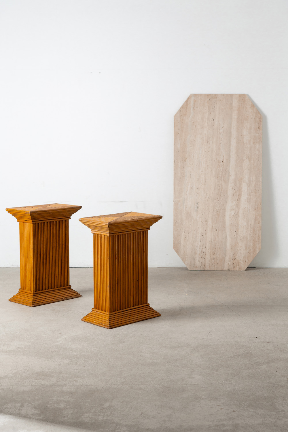 Dining Table in Travertine and Rattan