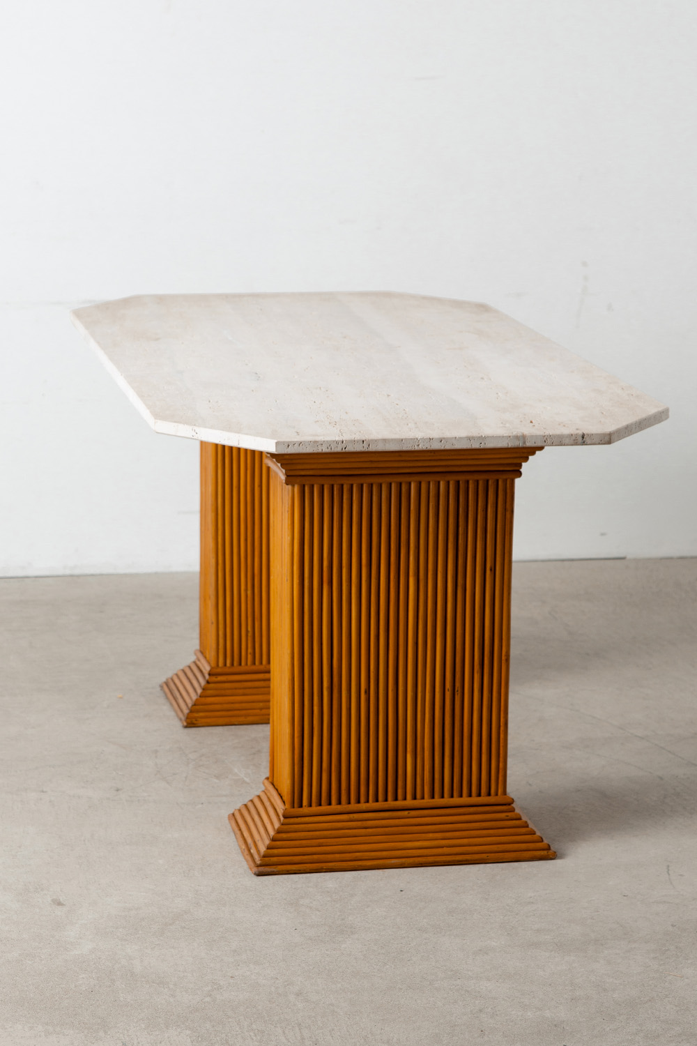 Dining Table in Travertine and Rattan