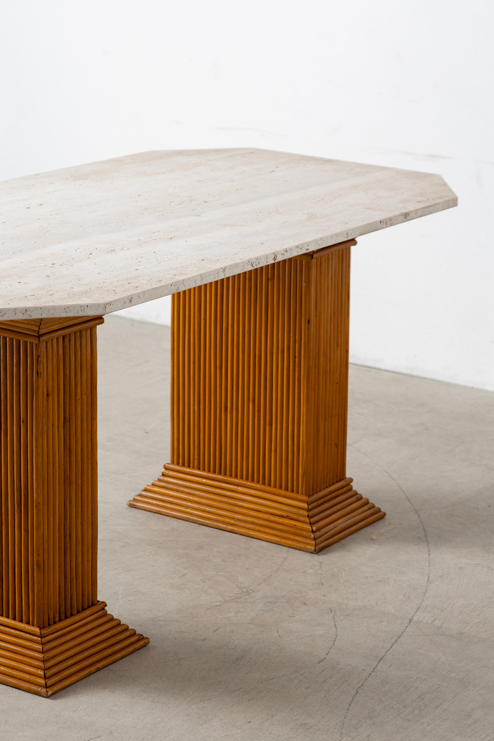 Dining Table in Travertine and Rattan