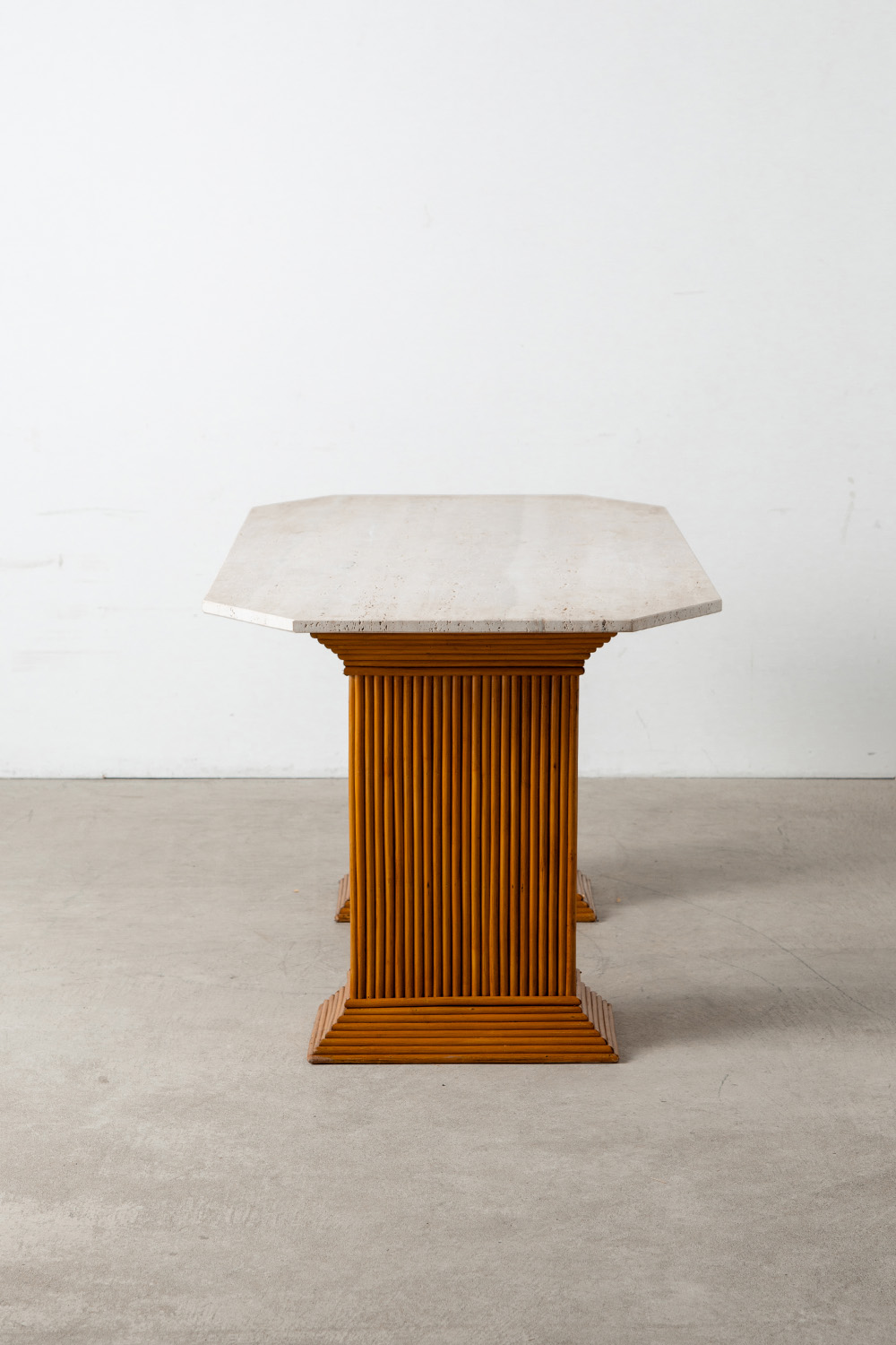Dining Table in Travertine and Rattan
