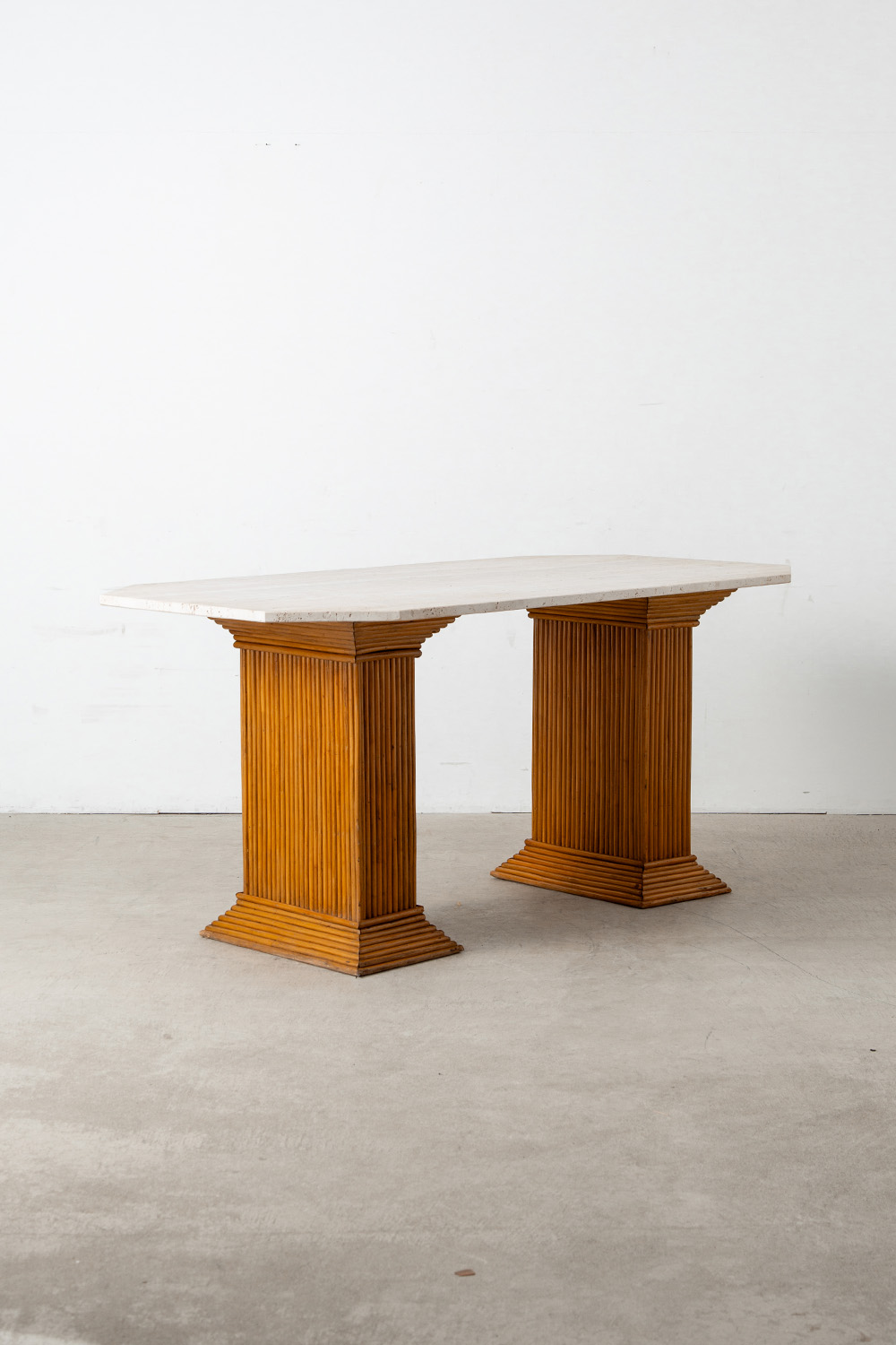 Dining Table in Travertine and Rattan