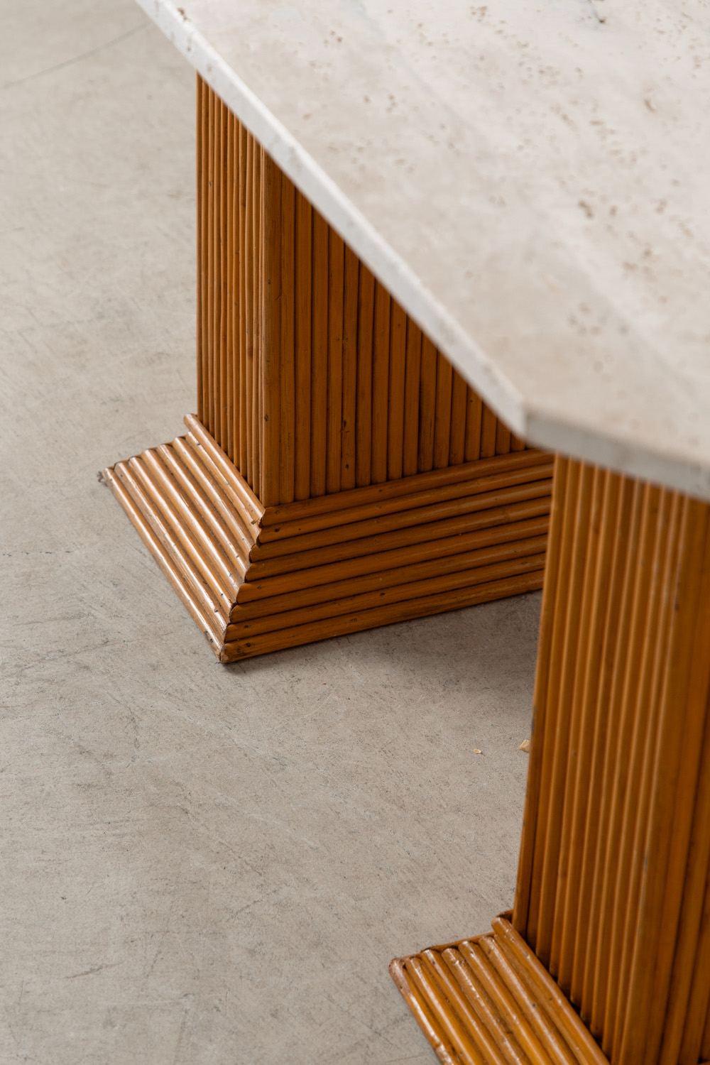 Dining Table in Travertine and Rattan
