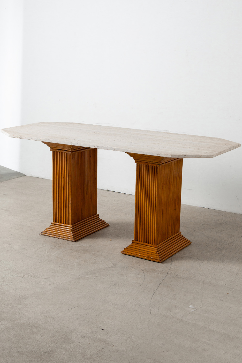 Dining Table in Travertine and Rattan