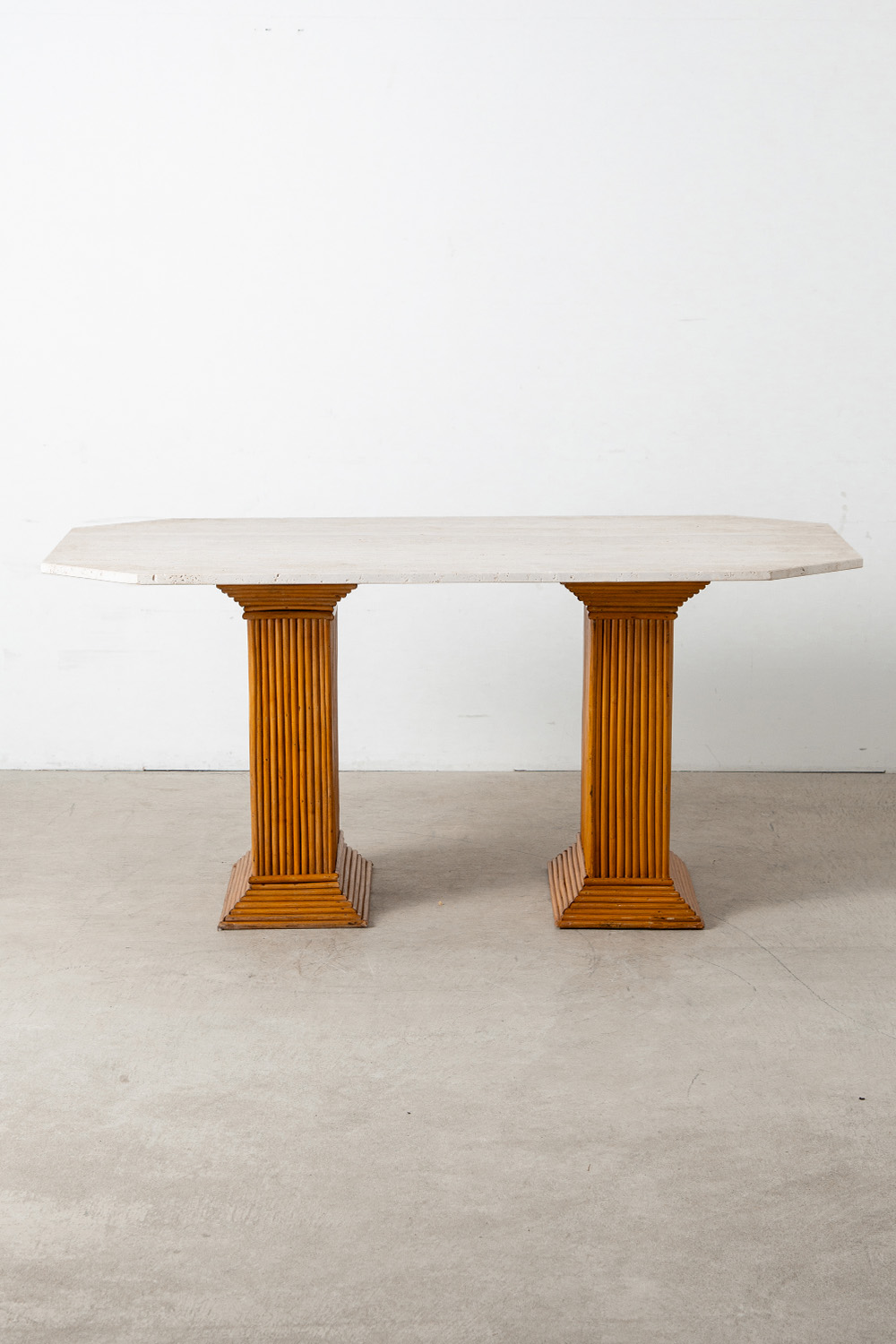 Dining Table in Travertine and Rattan