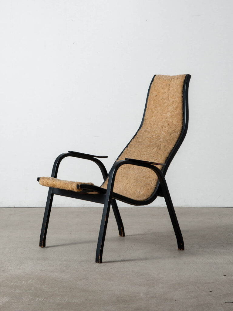 ‘Kurva’ Lounge Chair by Yngve Ekstrom in Fabric and Wood