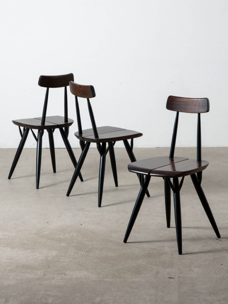 ‘Pirkka’ Chair by Ilmari Tapiovaara for Laukaan Puu in Wood and Dark Brown
