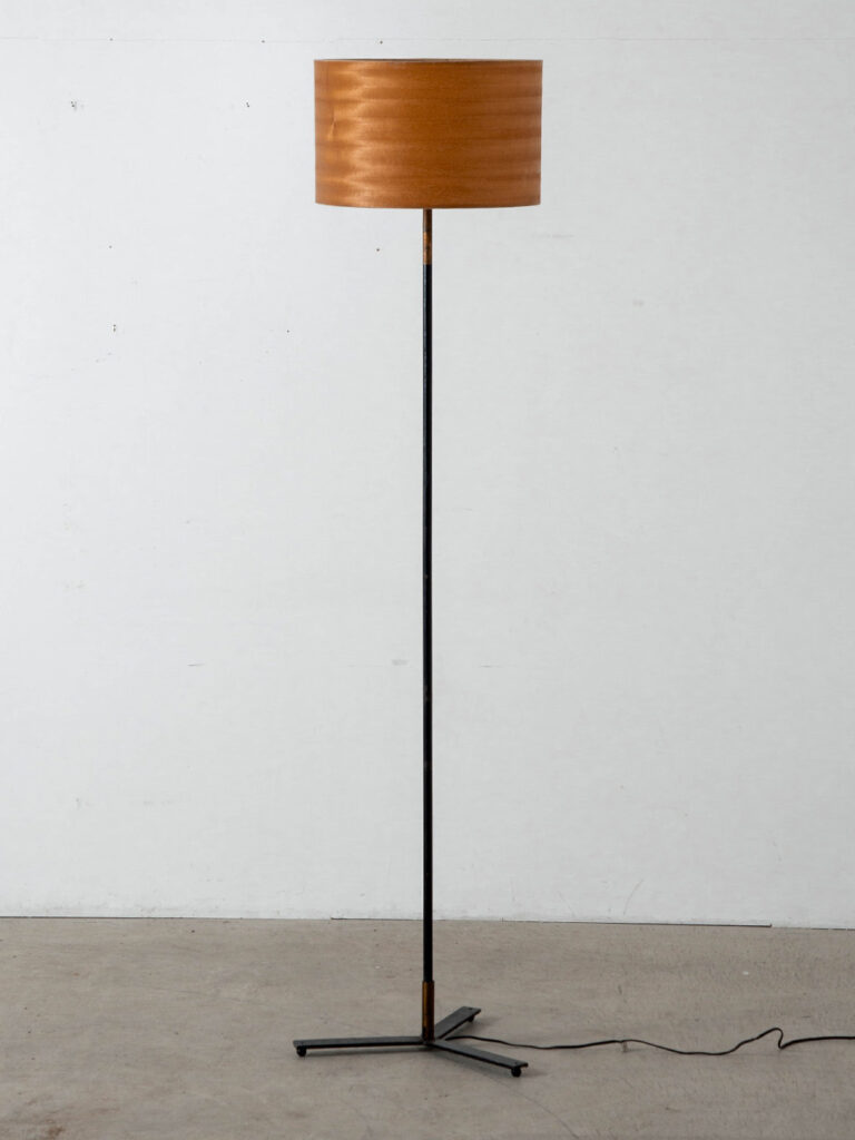 Floor Lamp in Wood , Steel and Brass