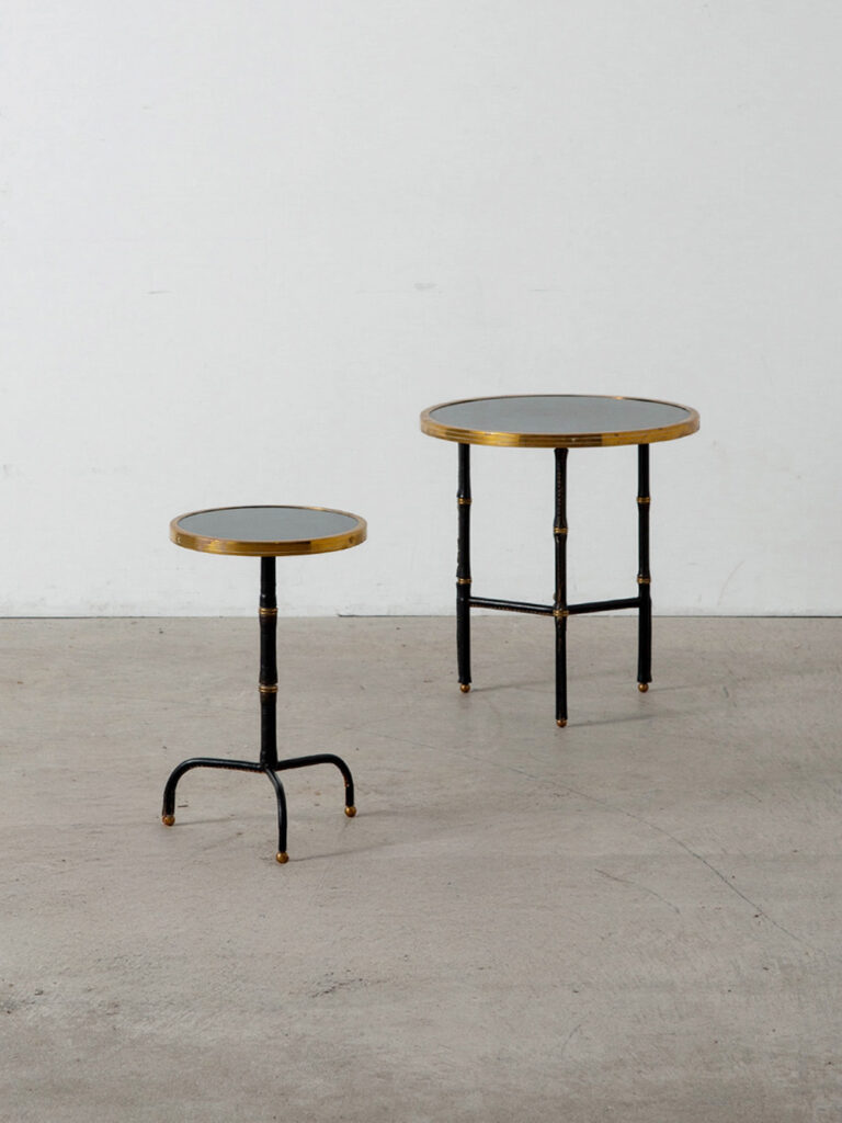 Side Table Set by Jacques Adnet in Wood and Steel