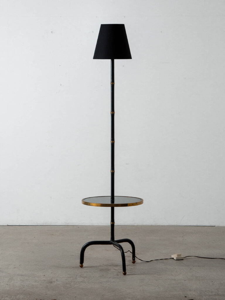 Floor lamp by Jacques Adnet in Wood , Steel and Brass
