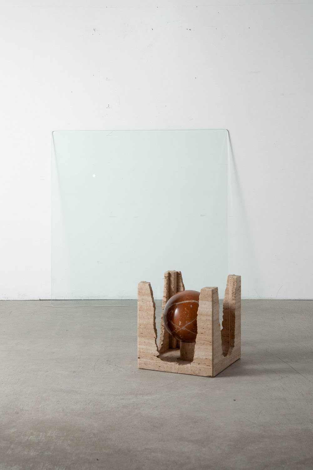 Coffee Table in Glass and Marble and Travertine