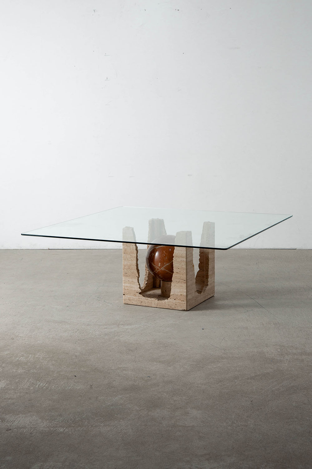 Coffee Table in Glass and Marble and Travertine