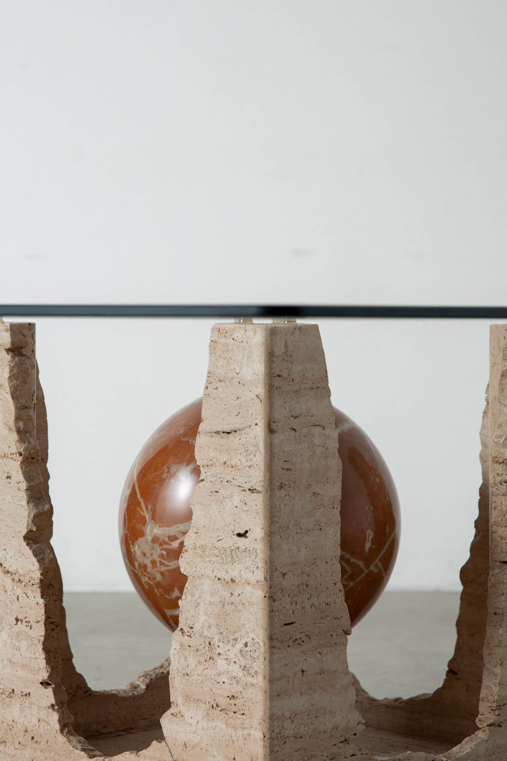 Coffee Table in Glass and Marble and Travertine