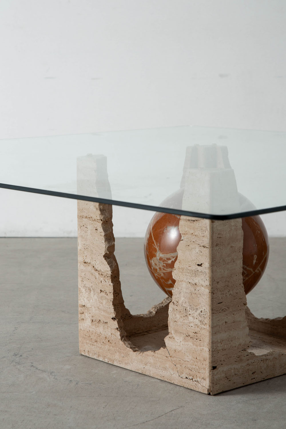 Coffee Table in Glass and Marble and Travertine