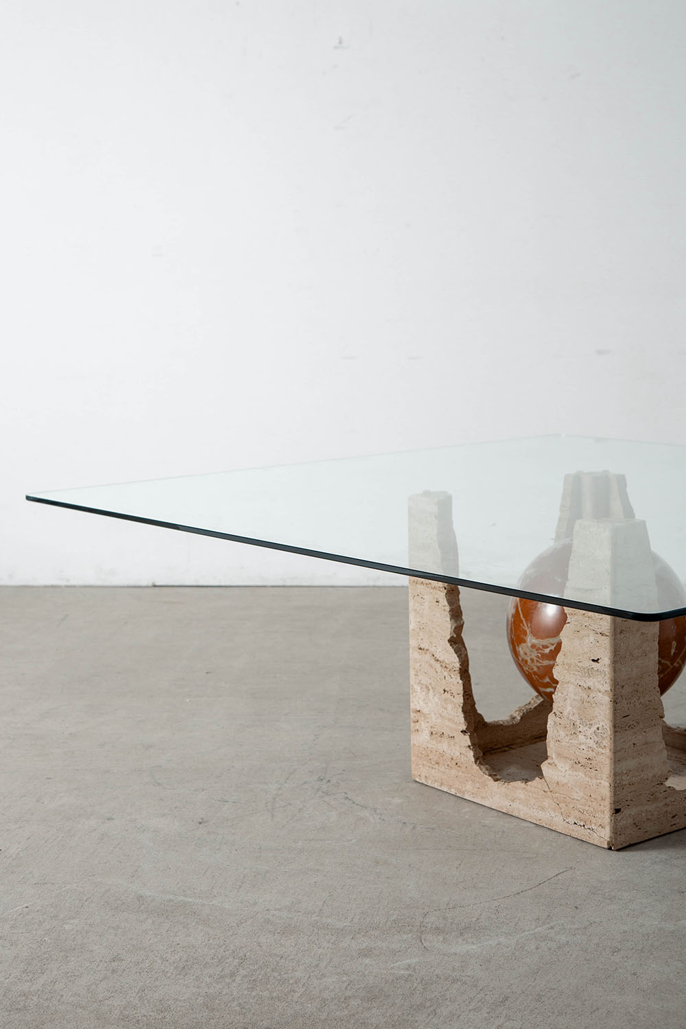 Coffee Table in Glass and Marble and Travertine