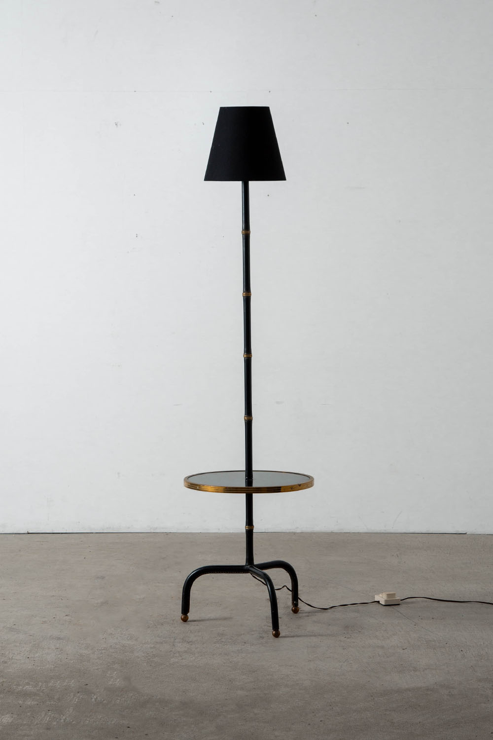 Floor lamp by Jacques Adnet in Wood , Steel and Brass