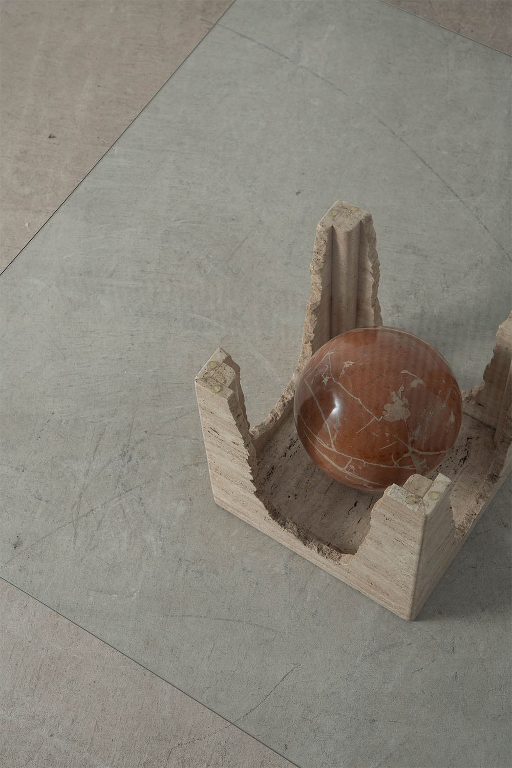 Coffee Table in Glass and Marble and Travertine