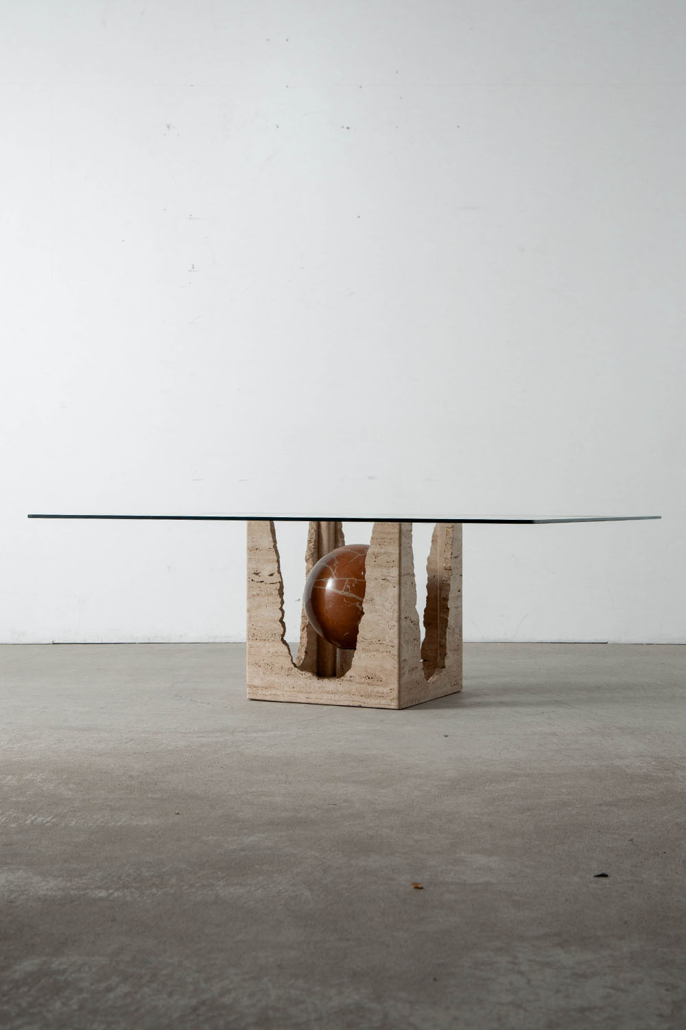 Coffee Table in Glass and Marble and Travertine